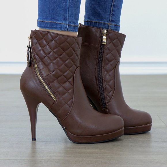 Shoes Brown Quilted Platform High Heel Ankle Boots Poshmark
